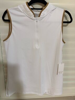 Smith & Quinn White Sleeveless Zip-Front Tank with Tan Trim